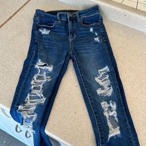 American eagle distressed blue jean next level stretch size 2 long